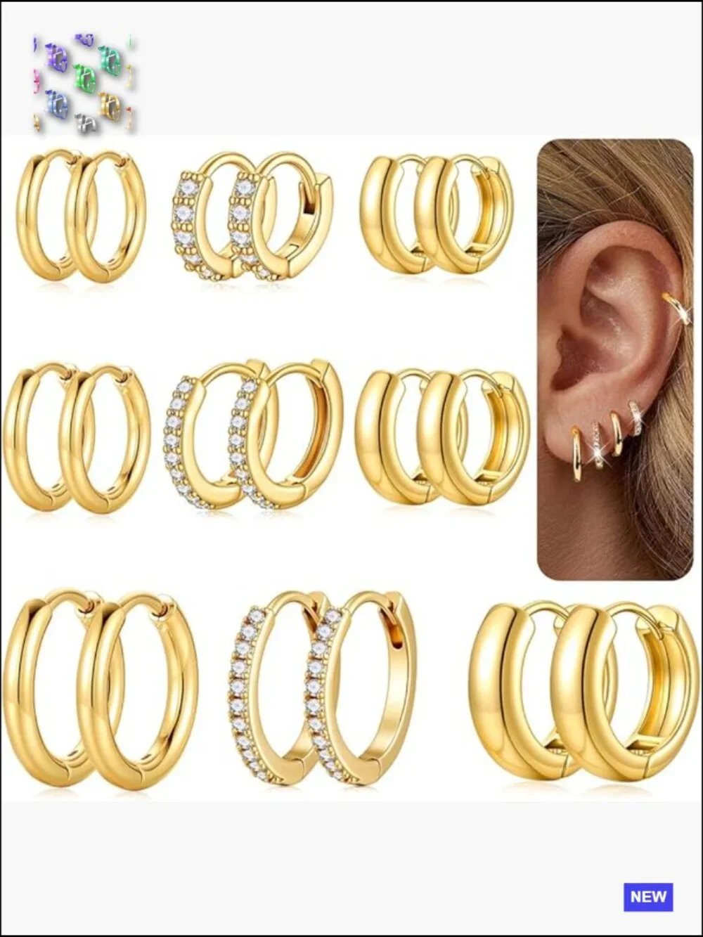 9 Pair Gold Hoop Earrings Set Huggie Earrings for Women Dainty Chunky Earrings